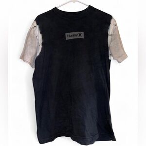 Hurley Black Tee with White Tie-Dye Sleeves